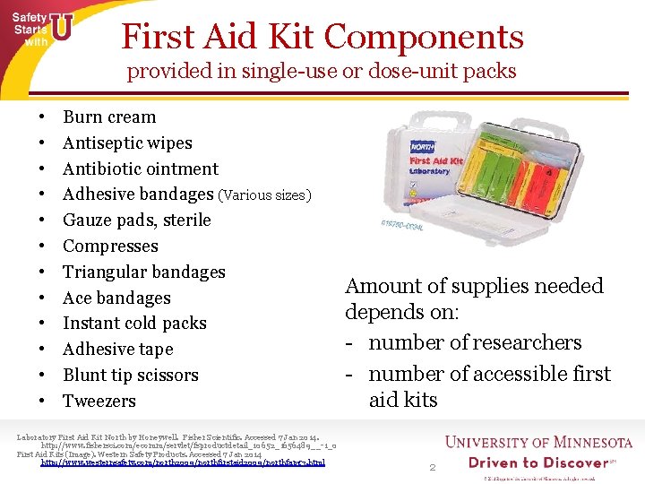 First Aid Kit Components provided in single-use or dose-unit packs • • • Burn