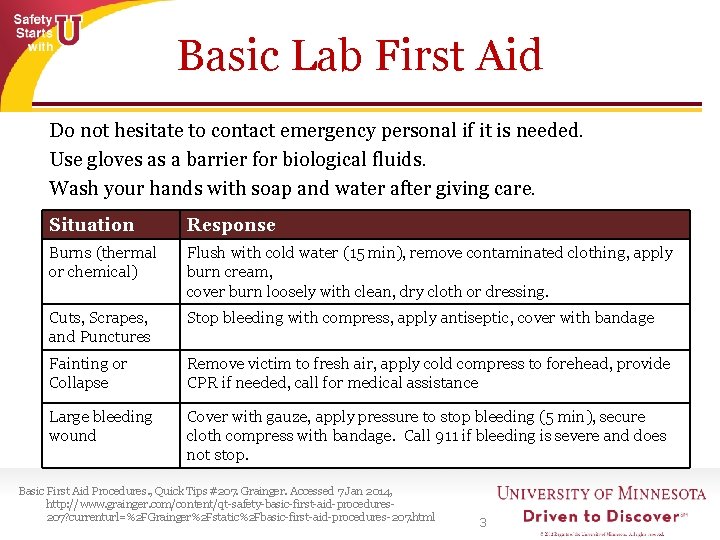 Basic Lab First Aid Do not hesitate to contact emergency personal if it is