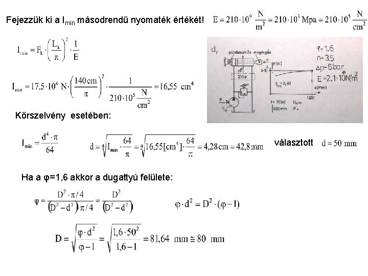 Fejezzük ki a Imin másodrendű nyomaték értékét! Körszelvény esetében: választott Ha a φ=1, 6