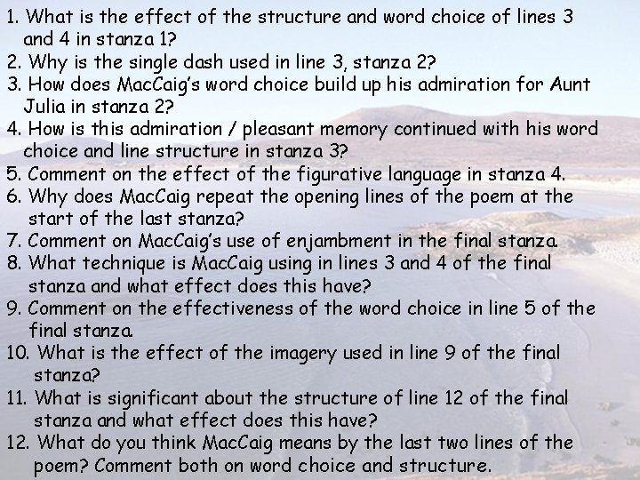 1. What is the effect of the structure and word choice of lines 3