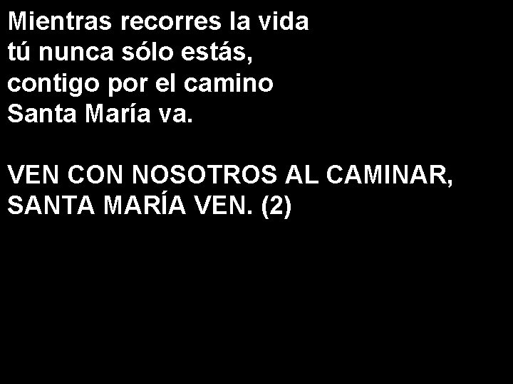 Mientras recorres la vida tú nunca sólo estás, contigo por el camino Santa María