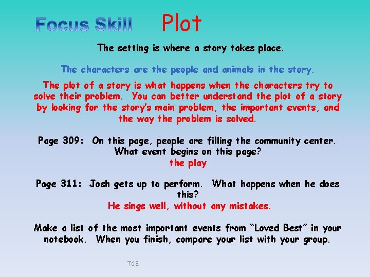 Plot The setting is where a story takes place. The characters are the people