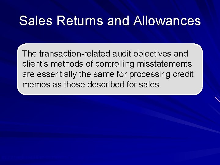 Sales Returns and Allowances The transaction-related audit objectives and client’s methods of controlling misstatements