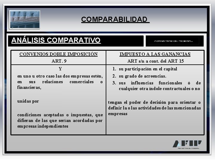 COMPARABILIDAD ANÁLISIS COMPARATIVO CONVENIOS DOBLE IMPOSICIÓN ART. 9 Y en uno u otro caso