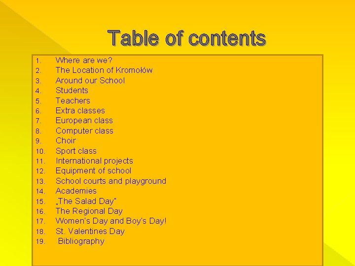 Table of contents 1. 2. 3. 4. 5. 6. 7. 8. 9. 10. 11.