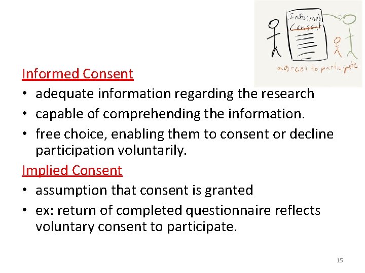 Informed Consent • adequate information regarding the research • capable of comprehending the information.