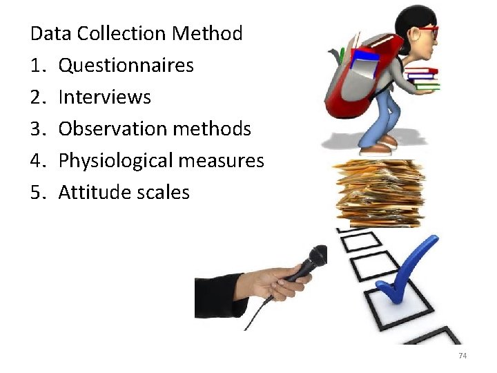 Data Collection Method 1. Questionnaires 2. Interviews 3. Observation methods 4. Physiological measures 5.