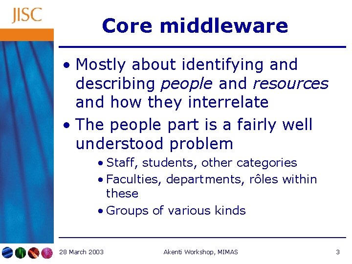 Core middleware • Mostly about identifying and describing people and resources and how they