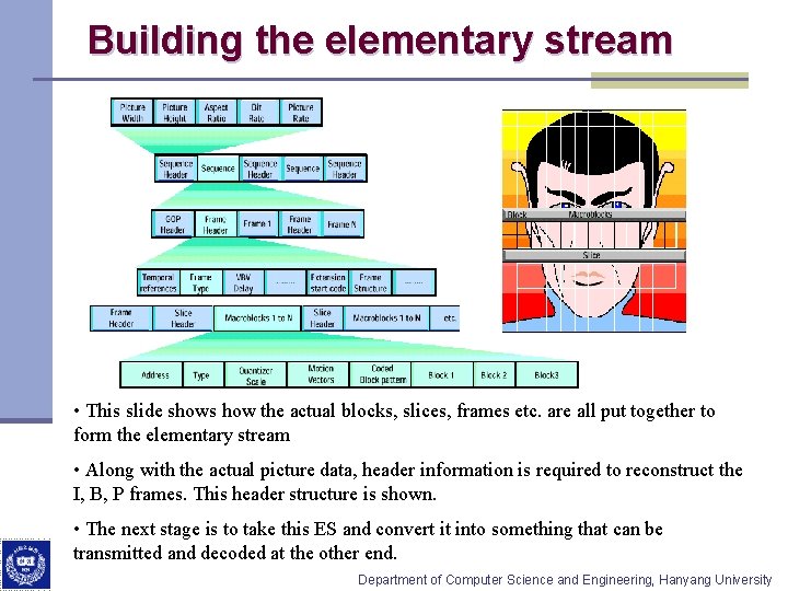 Building the elementary stream • This slide shows how the actual blocks, slices, frames