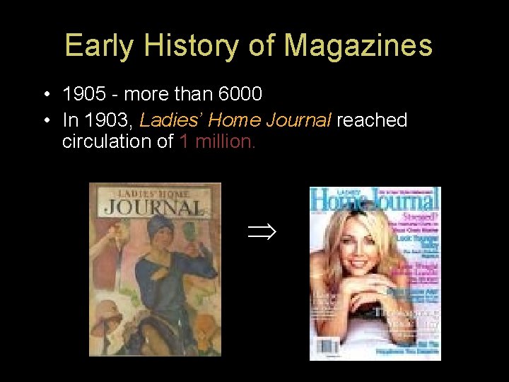 Early History of Magazines • 1905 - more than 6000 • In 1903, Ladies’