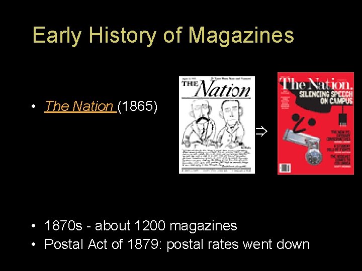 Early History of Magazines • The Nation (1865) • 1870 s - about 1200
