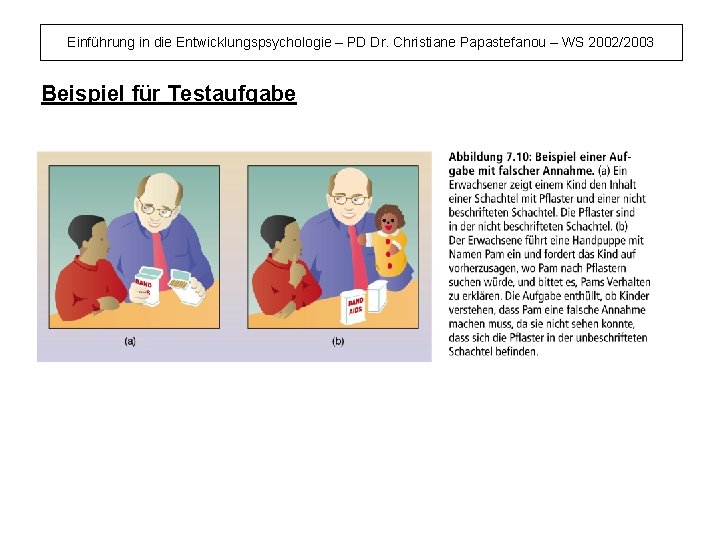 Einführung in die Entwicklungspsychologie – PD Dr. Christiane Papastefanou – WS 2002/2003 Beispiel für