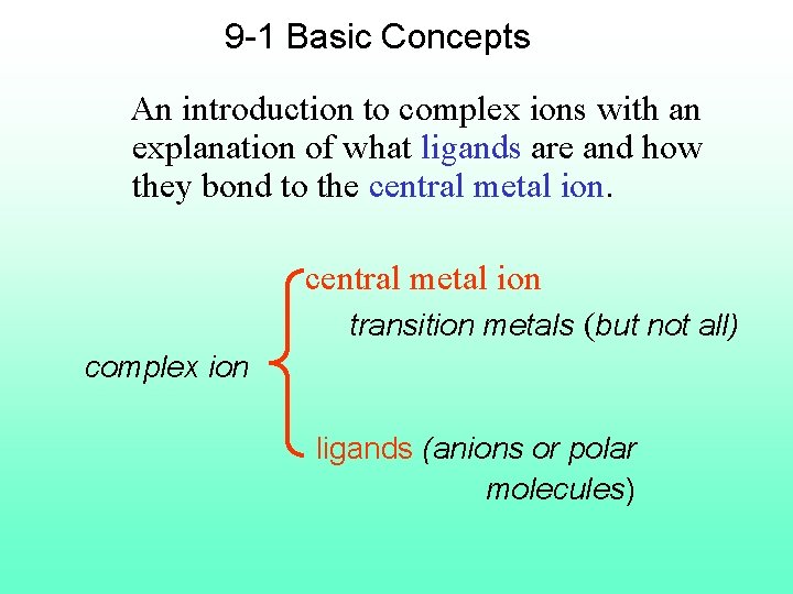9 -1 Basic Concepts An introduction to complex ions with an explanation of what