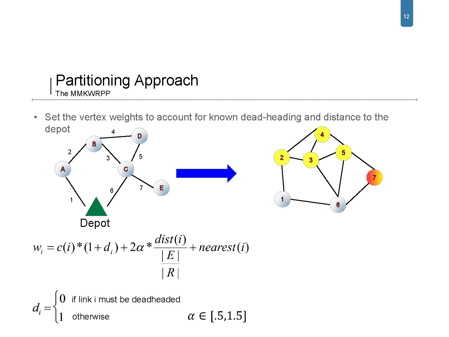 12 Partitioning Approach The MMKWRPP • Set the vertex weights to account for known 12 Partitioning Approach The MMKWRPP • Set the vertex weights to account for known