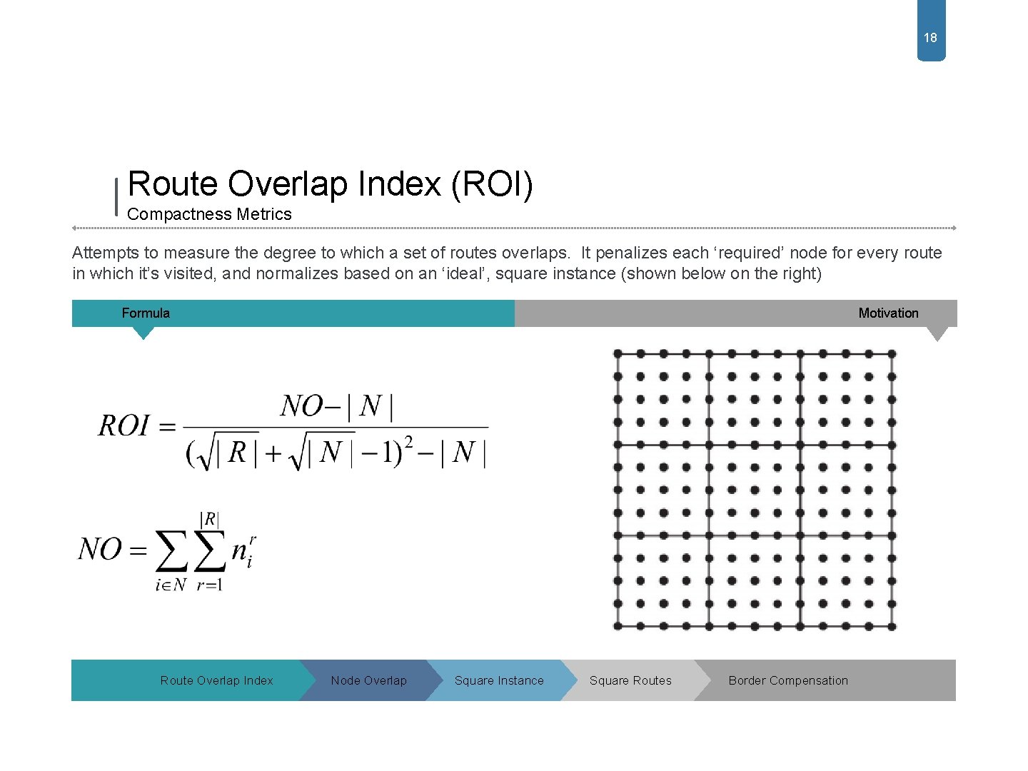 18 Route Overlap Index (ROI) Compactness Metrics Attempts to measure the degree to which 18 Route Overlap Index (ROI) Compactness Metrics Attempts to measure the degree to which