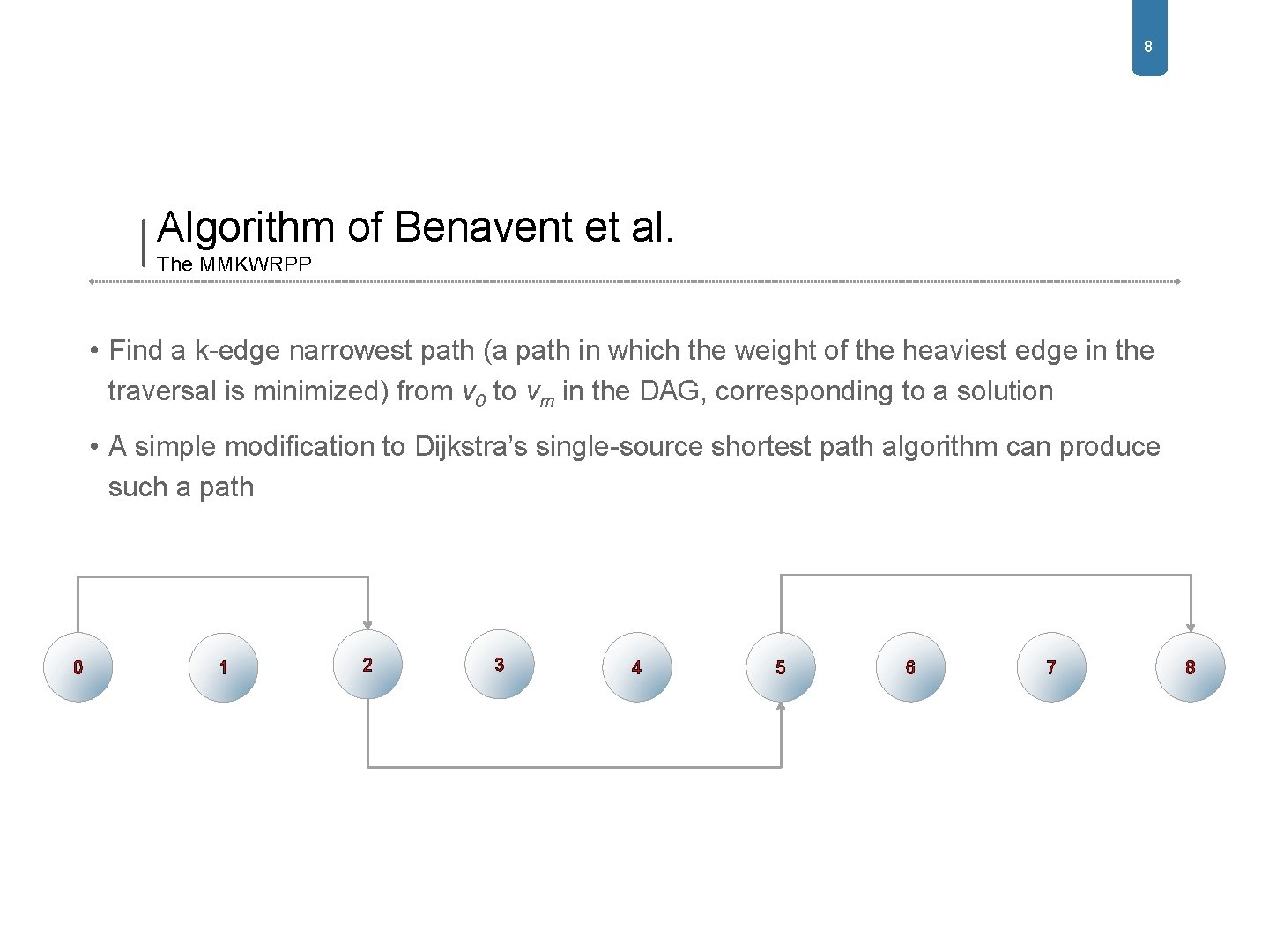 8 Algorithm of Benavent et al. The MMKWRPP • Find a k-edge narrowest path 8 Algorithm of Benavent et al. The MMKWRPP • Find a k-edge narrowest path