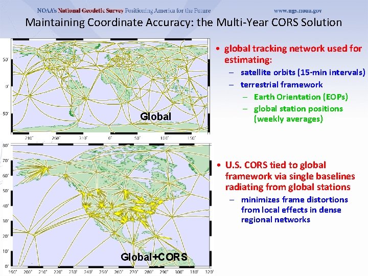 Maintaining Coordinate Accuracy: the Multi-Year CORS Solution • global tracking network used for estimating: