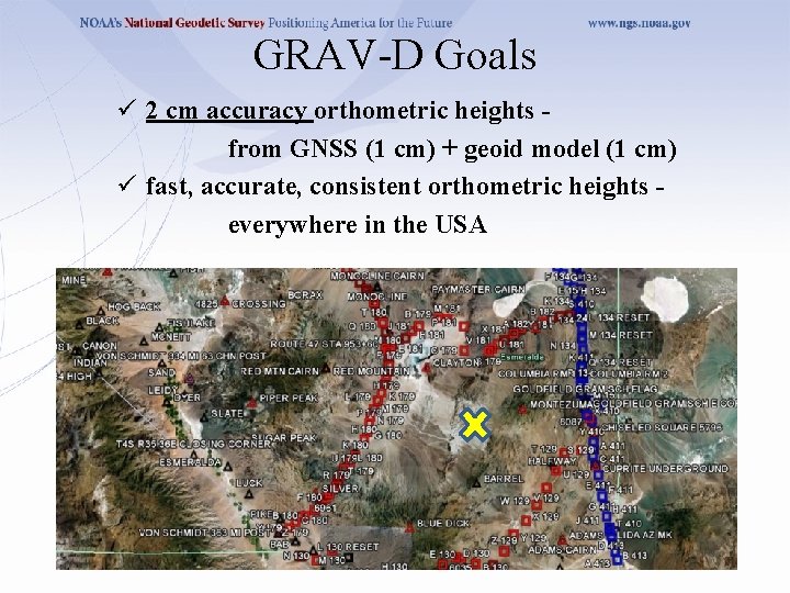 GRAV-D Goals ü 2 cm accuracy orthometric heights from GNSS (1 cm) + geoid GRAV-D Goals ü 2 cm accuracy orthometric heights from GNSS (1 cm) + geoid