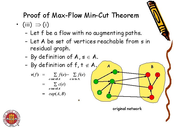 Proof of Max-Flow Min-Cut Theorem • (iii) (i) – Let f be a flow