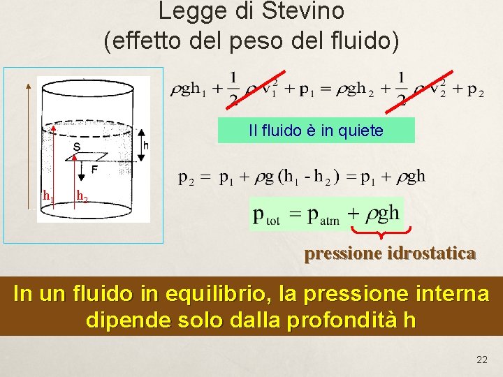 Legge di Stevino (effetto del peso del fluido) y Il fluido è in quiete