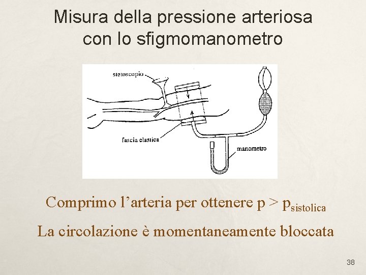 Misura della pressione arteriosa con lo sfigmomanometro Comprimo l’arteria per ottenere p > psistolica