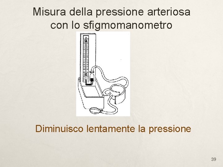 Misura della pressione arteriosa con lo sfigmomanometro Diminuisco lentamente la pressione 39 