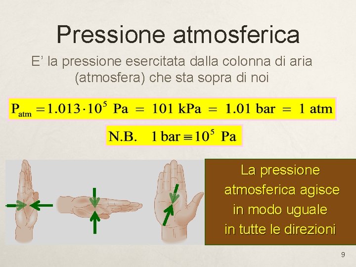 Pressione atmosferica E’ la pressione esercitata dalla colonna di aria (atmosfera) che sta sopra