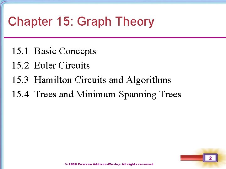 Chapter 15: Graph Theory 15. 1 15. 2 15. 3 15. 4 Basic Concepts