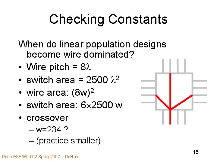 Checking Constants When do linear population designs become wire dominated? • Wire pitch =