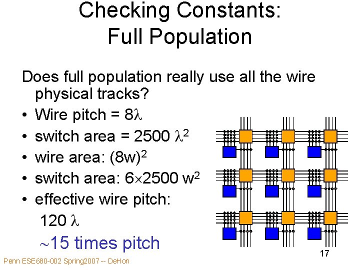 Checking Constants: Full Population Does full population really use all the wire physical tracks?