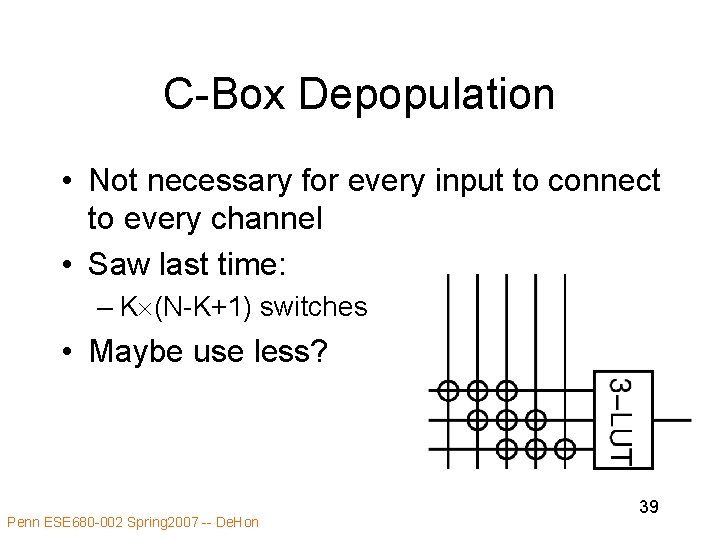 C-Box Depopulation • Not necessary for every input to connect to every channel •