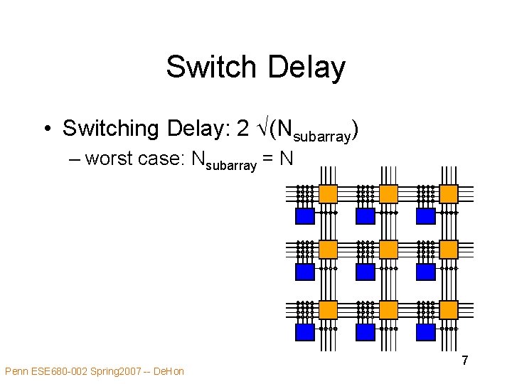 Switch Delay • Switching Delay: 2 (Nsubarray) – worst case: Nsubarray = N Penn