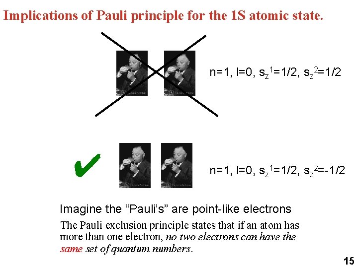 Implications of Pauli principle for the 1 S atomic state. n=1, l=0, sz 1=1/2, Implications of Pauli principle for the 1 S atomic state. n=1, l=0, sz 1=1/2,