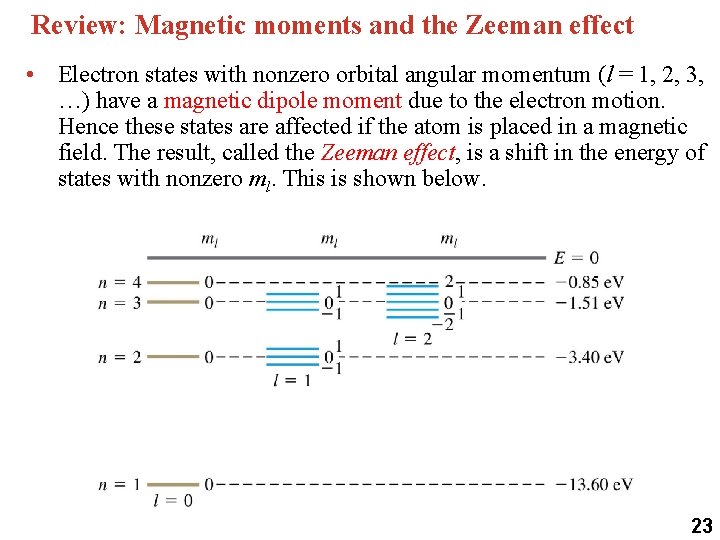 Review: Magnetic moments and the Zeeman effect • Electron states with nonzero orbital angular Review: Magnetic moments and the Zeeman effect • Electron states with nonzero orbital angular