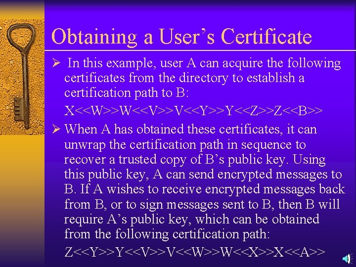 Obtaining a User’s Certificate Ø In this example, user A can acquire the following