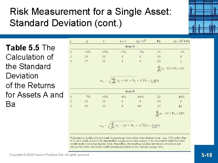 Risk Measurement for a Single Asset: Standard Deviation (cont. ) Table 5. 5 The