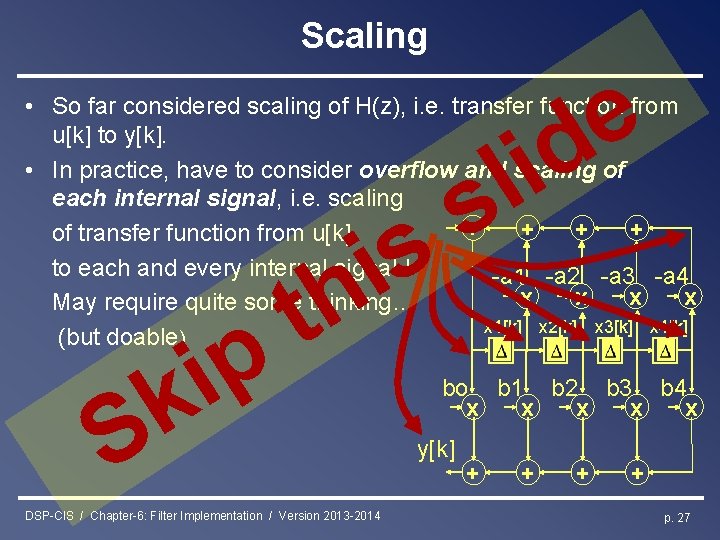 Scaling e d i • So far considered scaling of H(z), i. e. transfer