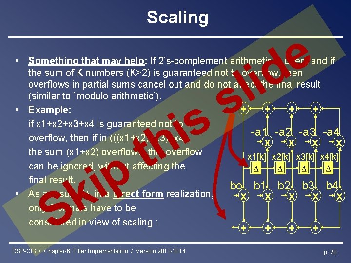 Scaling e d i • Something that may help: If 2’s-complement arithmetic is used,