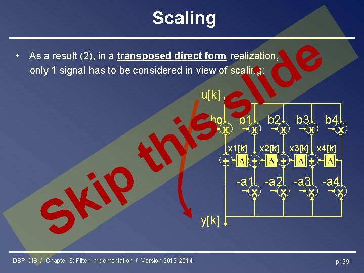 Scaling e d i • As a result (2), in a transposed direct form