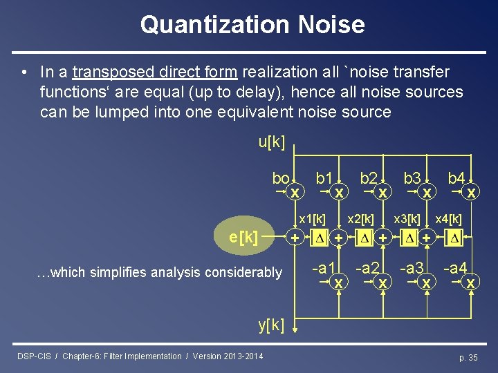 Quantization Noise • In a transposed direct form realization all `noise transfer functions‘ are