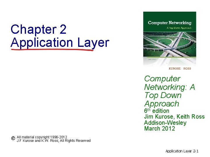 Chapter 2 Application Layer Computer Networking: A Top Down Approach 6 th edition Jim