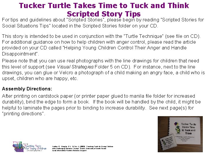 Tucker Turtle Takes Time to Tuck and Think Scripted Story Tips For tips and