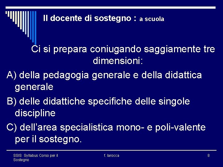 Il docente di sostegno : a scuola Ci si prepara coniugando saggiamente tre dimensioni: