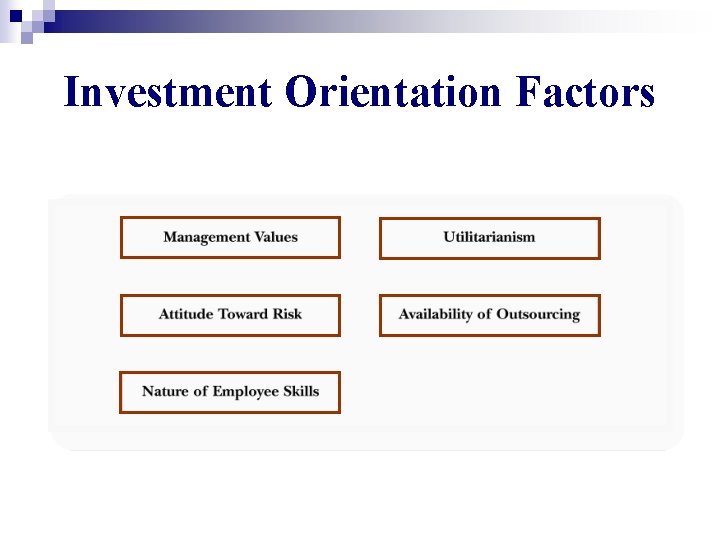 Investment Orientation Factors 