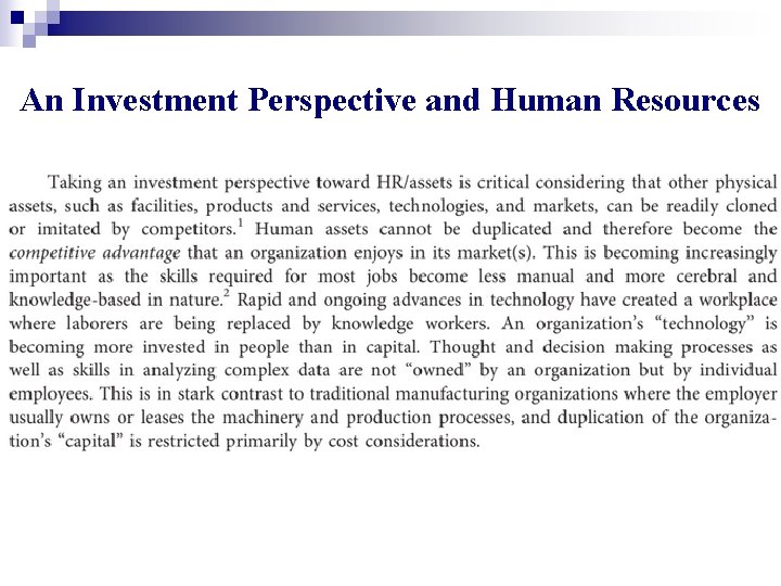 An Investment Perspective and Human Resources 