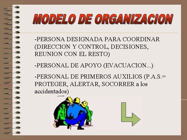 -PERSONA DESIGNADA PARA COORDINAR (DIRECCION Y CONTROL, DECISIONES, REUNION CON EL RESTO) -PERSONAL DE