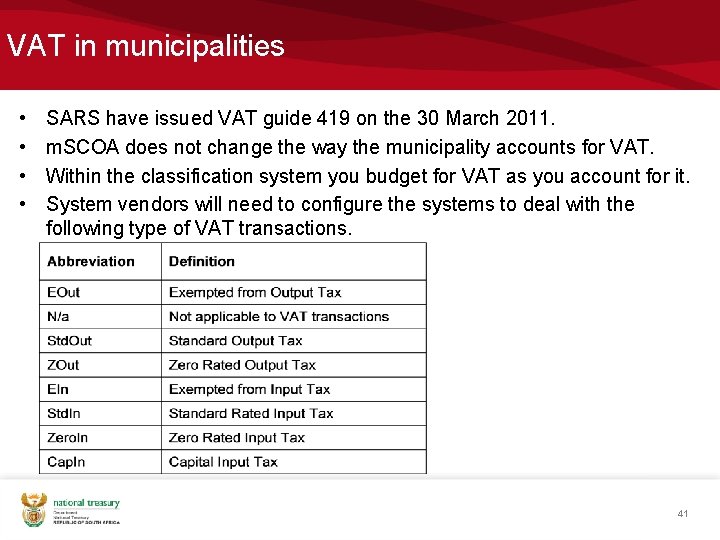 VAT in municipalities • • SARS have issued VAT guide 419 on the 30