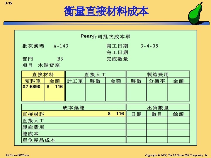 3 -15 衡量直接材料成本 Mc. Graw-Hill/Irwin Copyright © 2008, The Mc. Graw-Hill Companies, Inc. 3 -15 衡量直接材料成本 Mc. Graw-Hill/Irwin Copyright © 2008, The Mc. Graw-Hill Companies, Inc.