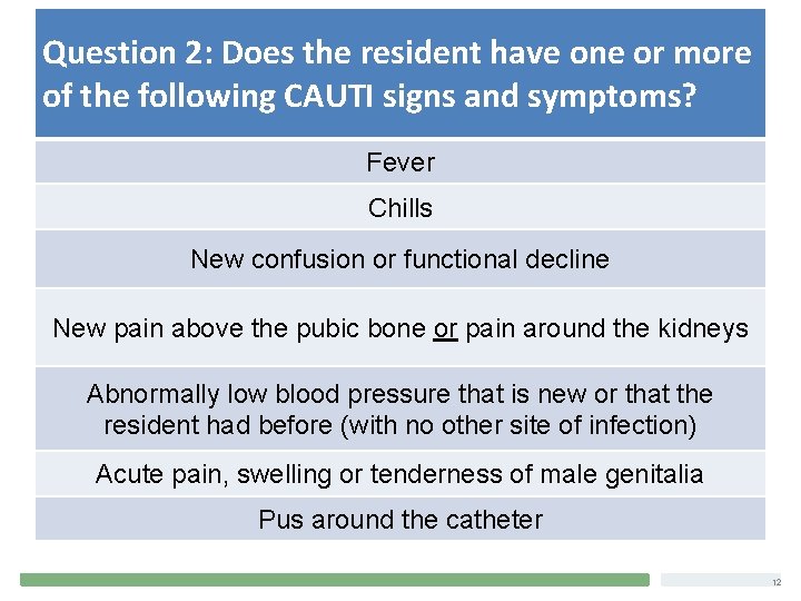 Question 2: Does the resident have one or more What are the Signs and