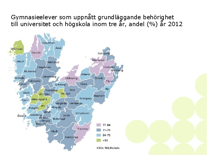 Gymnasieelever som uppnått grundläggande behörighet till universitet och högskola inom tre år, andel (%)